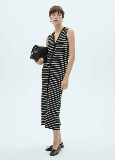 Mango Striped Jersey Dress Black