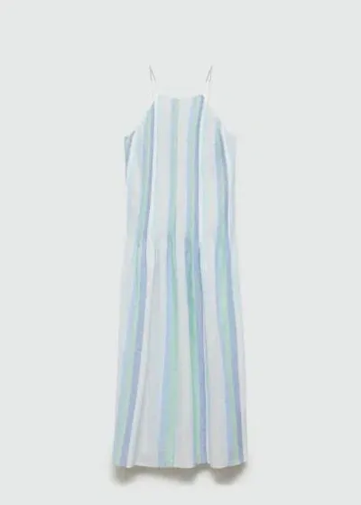 Mango Striped Linen Dress Blue