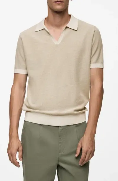 Mango Structured Contrast Polo Shirt In Light,pastel Gray