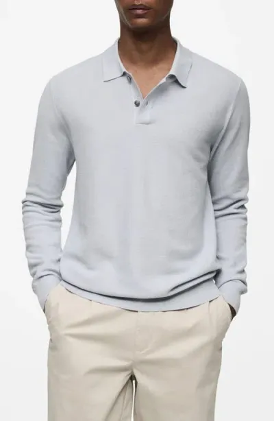 Mango Structured Long Sleeve Polo Top In Sky Blue