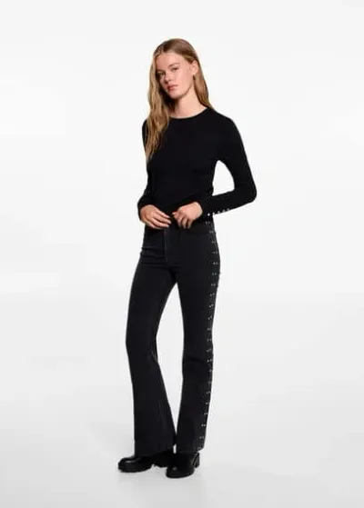 Mango Teen Long-sleeve Studded T-shirt Black