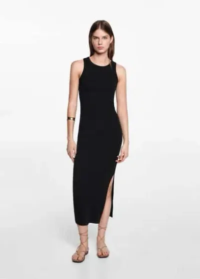 Mango Teen Slit Long Dress Black