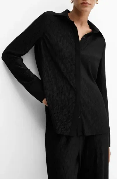 Mango Textured Button-up Shirt In Black