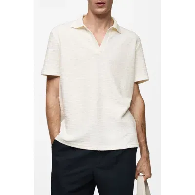 Mango Textured Cotton Blend Polo In Ecru