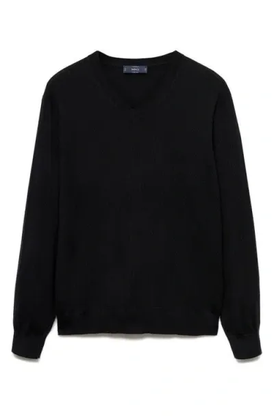 Mango V-neck Merino Wool Sweater In Black