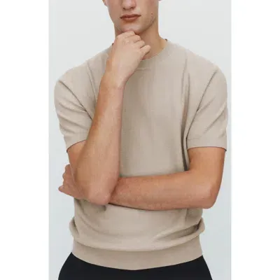 Mango Waffle Knit Short Sleeve Sweater In Light/pastel Grey