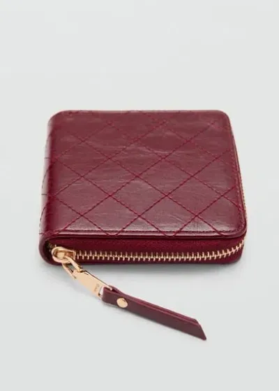 Mango Wallet With Decorative Stitching Burgundy