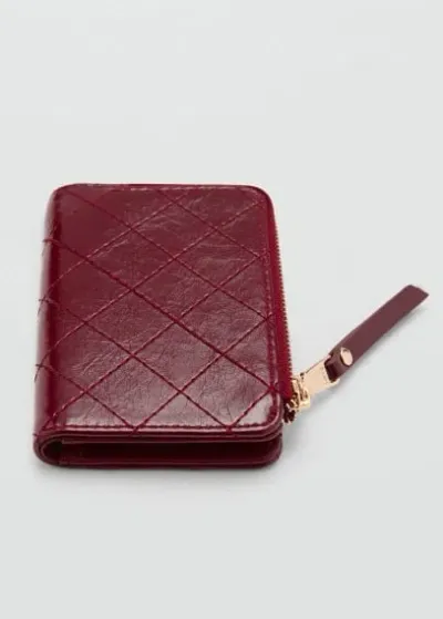 Mango Wallet With Decorative Stitching Burgundy