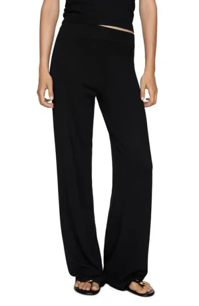 Mango Wide Leg Sweater Pants In Black