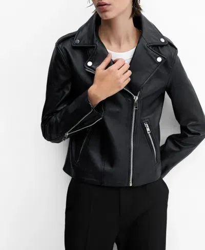 Mango Women's Leather Biker Jacket In Black