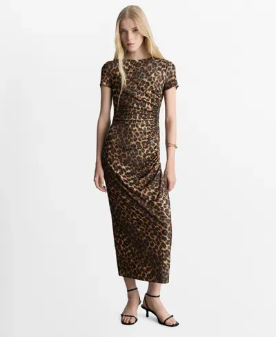 Mango Women's Ruffled Details Leopard Dress In Brown