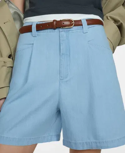 Mango Bermuda Denim Look Shorts In Light Blue