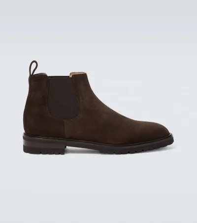 Manolo Blahnik Brompton Suede Chelsea Boots In Brown