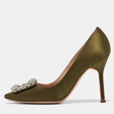 Pre-owned Manolo Blahnik Green Satin Hangisi Pumps Size 36