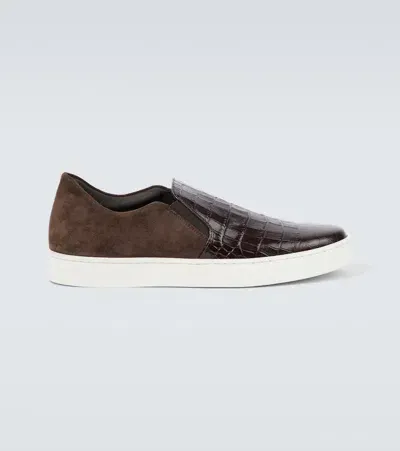 Manolo Blahnik Nadores Croc-effect Leather Sneakers In Brown