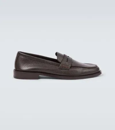 Manolo Blahnik Perry Leather Penny Loafers In Brown