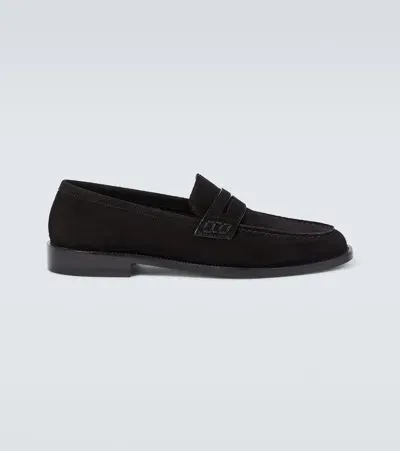 Manolo Blahnik Perry Suede Penny Loafers In Black