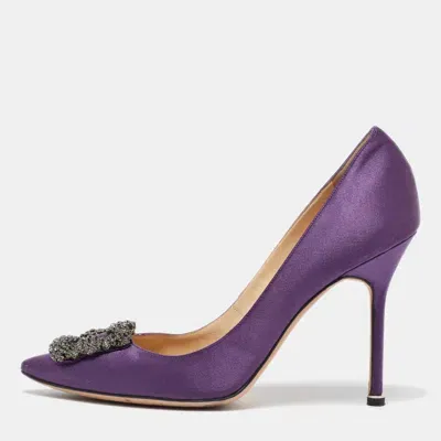 Pre-owned Manolo Blahnik Purple Satin Hangisi Pumps Size 40