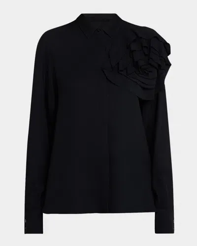 Mantù Button-down Rosette Shirt In Black