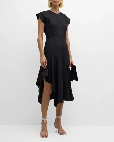 Mantù Pinstripe Cap-sleeve Midi Dress In Black