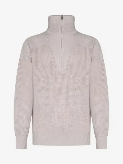 Marant Zip-up Merino Wool Jumper In Nude