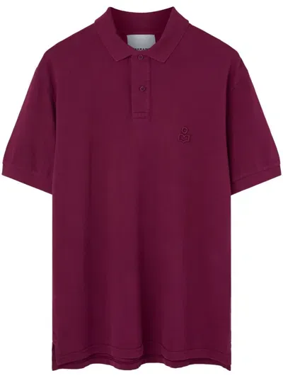 Marant Logo-embroidered Polo Shirt In Purple