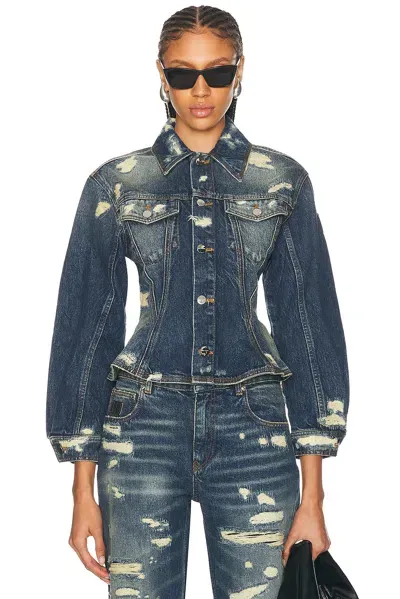 Marc Jacobs Fluted Denim Jacket In Punk Indigo