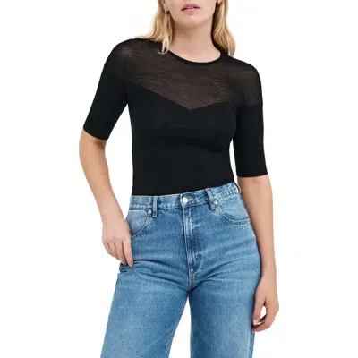 Marcella Adeline Mixed Media Top In Black