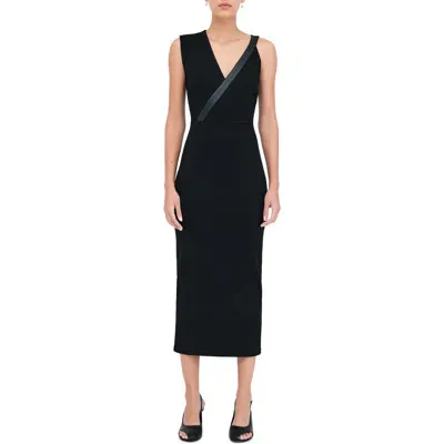 Marcella Carlton Asymmetric Detail Sheath Midi Dress In Black