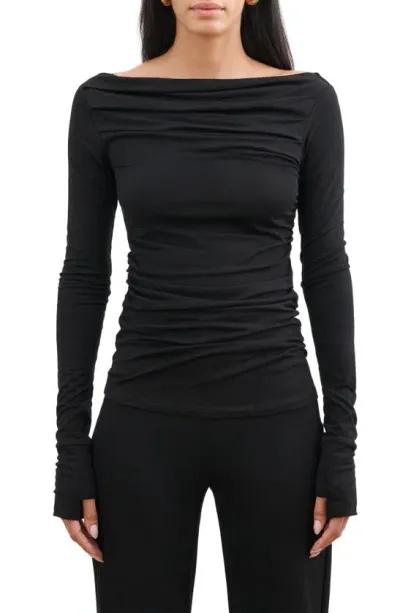 Marcella Cooper Ruched Bateau Top In Black