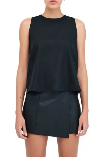 Marcella Mckinley Sleeveless Linen & Cotton Top In Black