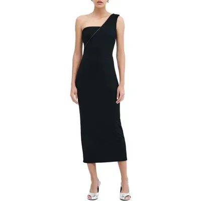 Marcella Nina One-shoulder Ponte Midi Dress In Black