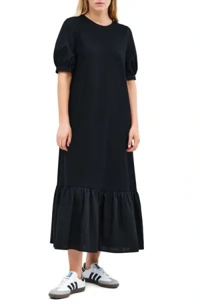 Marcella Olivia Mixed Media Midi Dress In Black