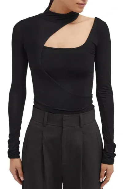 Marcella Soho Cutout Mock Neck Top In Black