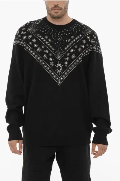 Marcelo Burlon County Of Milan Bandana Print Wool Blend Knit Sweater In Black