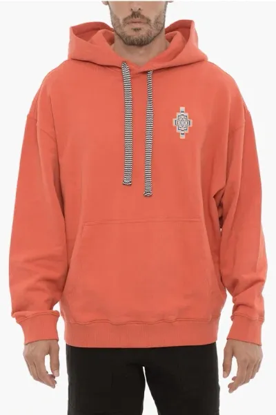 Marcelo Burlon County Of Milan Cotton Optical Cross Hoodie With Patch Pocket In Orange