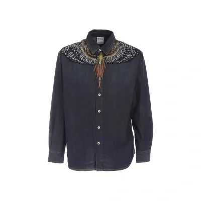 Marcelo Burlon County Of Milan Grizzy Wings Denim Shirt In Blue