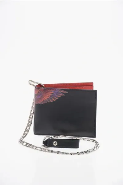 Marcelo Burlon County Of Milan Leather Red Wings Wallet With Chain In Black