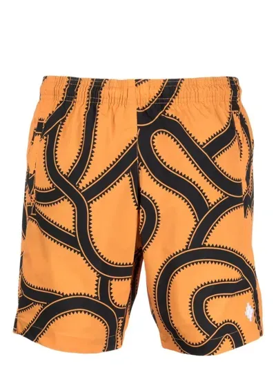 Marcelo Burlon County Of Milan Snake-print Cross-embroidered Swim Shorts In Orange