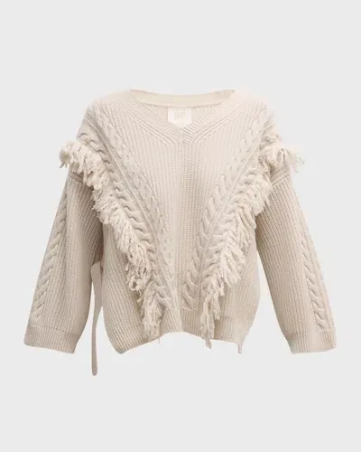 Marella Norois Cable-knit Fringe Sweater In Wool White