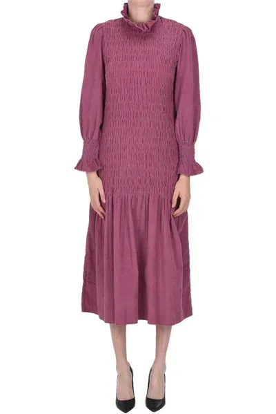 Maria De La Orden Aleria Smocked Corduroy Midi Dress In Plum