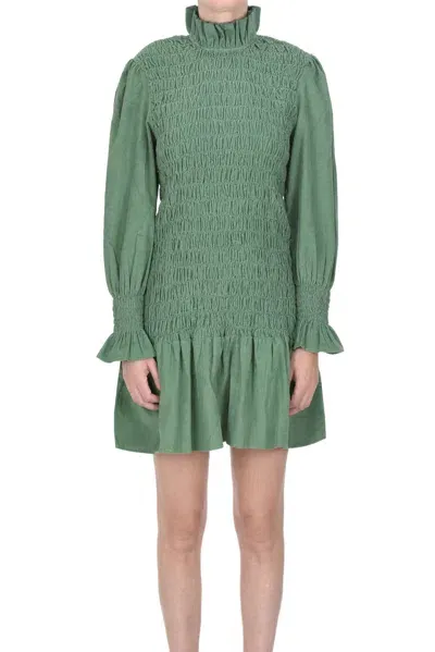 Maria De La Orden Aleria Smocked Corduroy Short Dress In Pastel Green