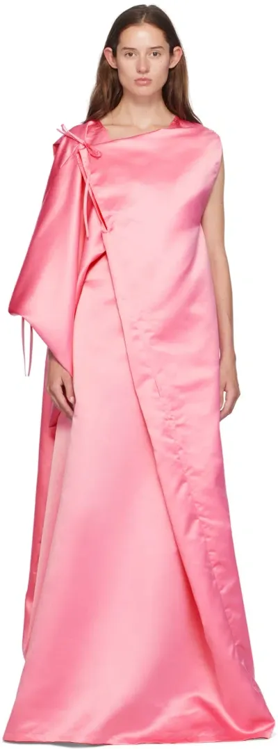 Marie Adam-leenaerdt Satin Maxi Dress In 4003 Pink