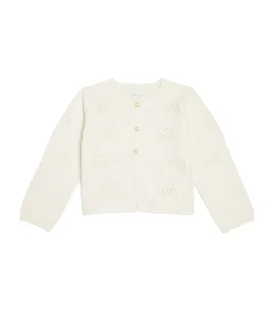 Marie-chantal Kids' Pointelle Angel Wing Cardigan In White