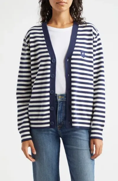 Marimekko Adde Patja Stripe Cardigan In Dark Navy Off-white