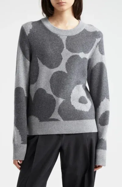 Marimekko Aukio Unikko Wool & Cashmere Sweater In Dark Grey Grey