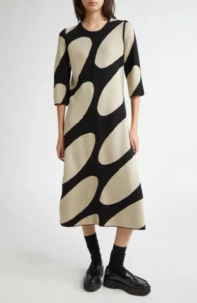 Marimekko Putrido Linssi Merino Wool Blend Sweater Dress In Black Beige