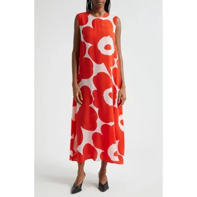 Marimekko Unikko Floral Sleeveless Cupro Shift Dress In Pink/red