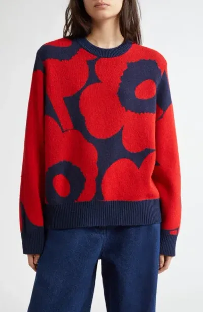 Marimekko Valu Unikko Wool Sweater In Red Blue