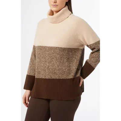 Marina Rinaldi Danilo Colorblock Turtleneck Virgin Wool Sweater In Turtledove